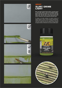 AK027 Slimy Grime Light enamel bottle for creating fresh moss, slimy effects, and dampness on model surfaces.