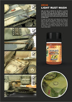 Detail of AK046 Light Rust Wash creating rust stains on a vehicle model's surface for a realistic finish.
