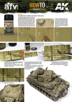 Applying AK067 Streaking Grime for DAK Vehicles to a desert tank model, creating realistic dirt streaks.