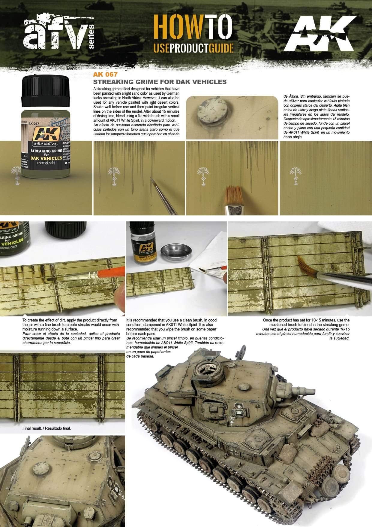 Applying AK067 Streaking Grime for DAK Vehicles to a desert tank model, creating realistic dirt streaks.