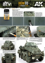 Applying AK071 Blue Filter for Panzer Grey to a WWII German tank model for subtle tonal variation.