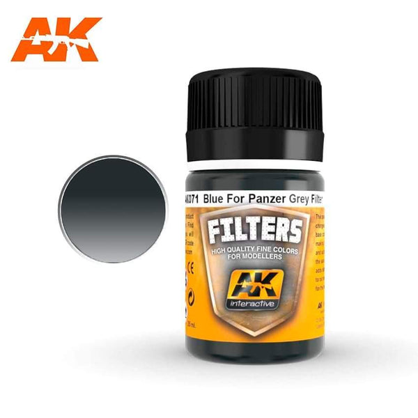 AK071 Blue Filter for Panzer Grey enamel bottle, ideal for enhancing grey camouflage.
