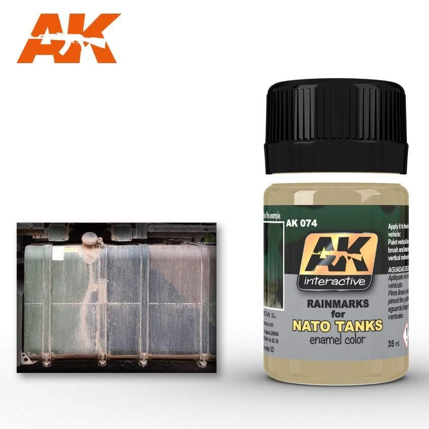 AK074 Rain Marks for NATO Tanks enamel bottle for creating streaking and rainmarks on vehicle models.