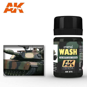 AK075 Wash for NATO Tanks bottle, designed for weathering dark camo vehicles.