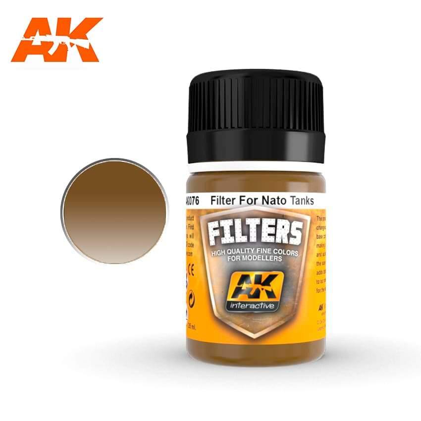 AK076 Filter for Dark Brown bottle, designed for enriching camouflage tones on NATO and green vehicles.