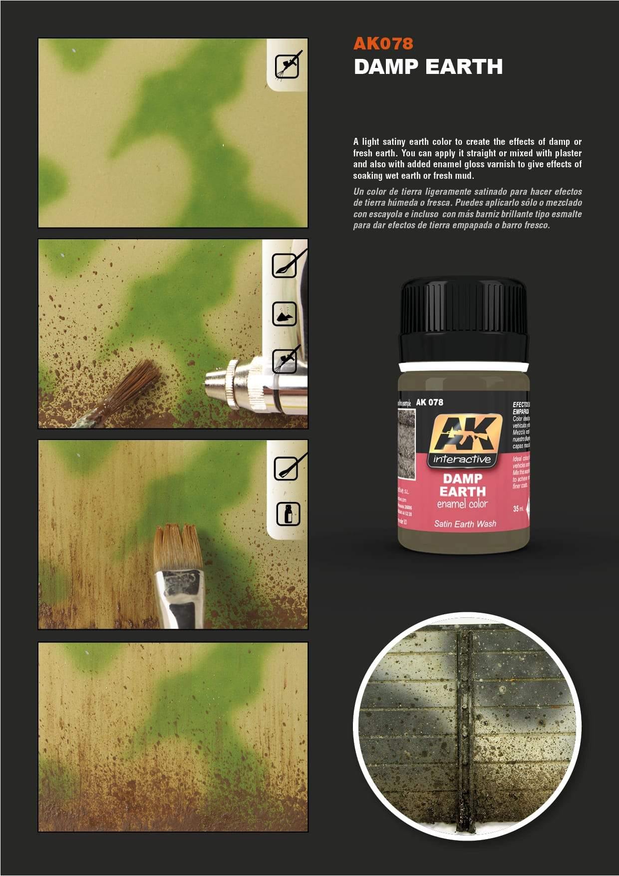 Using AK078 Damp Earth as a wash to create realistic muddy and wet earth effects on model vehicles.