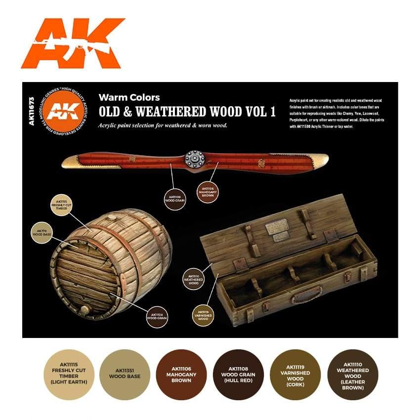 AK Interactive Old & Weathered Wood Vol.1 Paints Set 3rd Generation Acrylics - Hobby Heaven