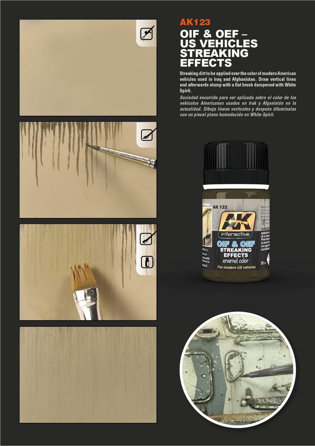 AK Interactive Oil and Oef US Vehicles Streaking Effects 35ml - Hobby Heaven