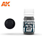 AK486 Xtreme Metal Jet Exhaust: 30ml bottle with a white ribbed cap, beside a deep gloss black jet-exhaust sphere.