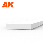 AK6523 styrene strip on white: a broad flat white plastic bar, the widest face in this thickness