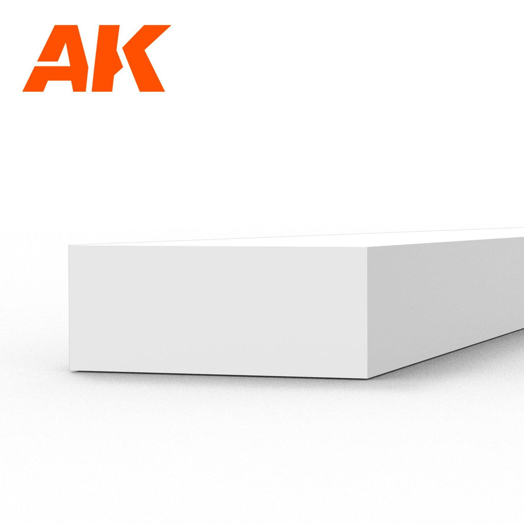 AK6532 styrene strip end-on: a broad white plastic bar, the widest face in AK's 2 mm strip range