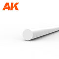 AK6539 styrene rod seen end-on: one white plastic rod, 1.5 mm in diameter, its length receding to the right
