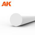 AK6541 styrene rod seen end-on: one white plastic rod, 3.0 mm in diameter, its length receding to the right