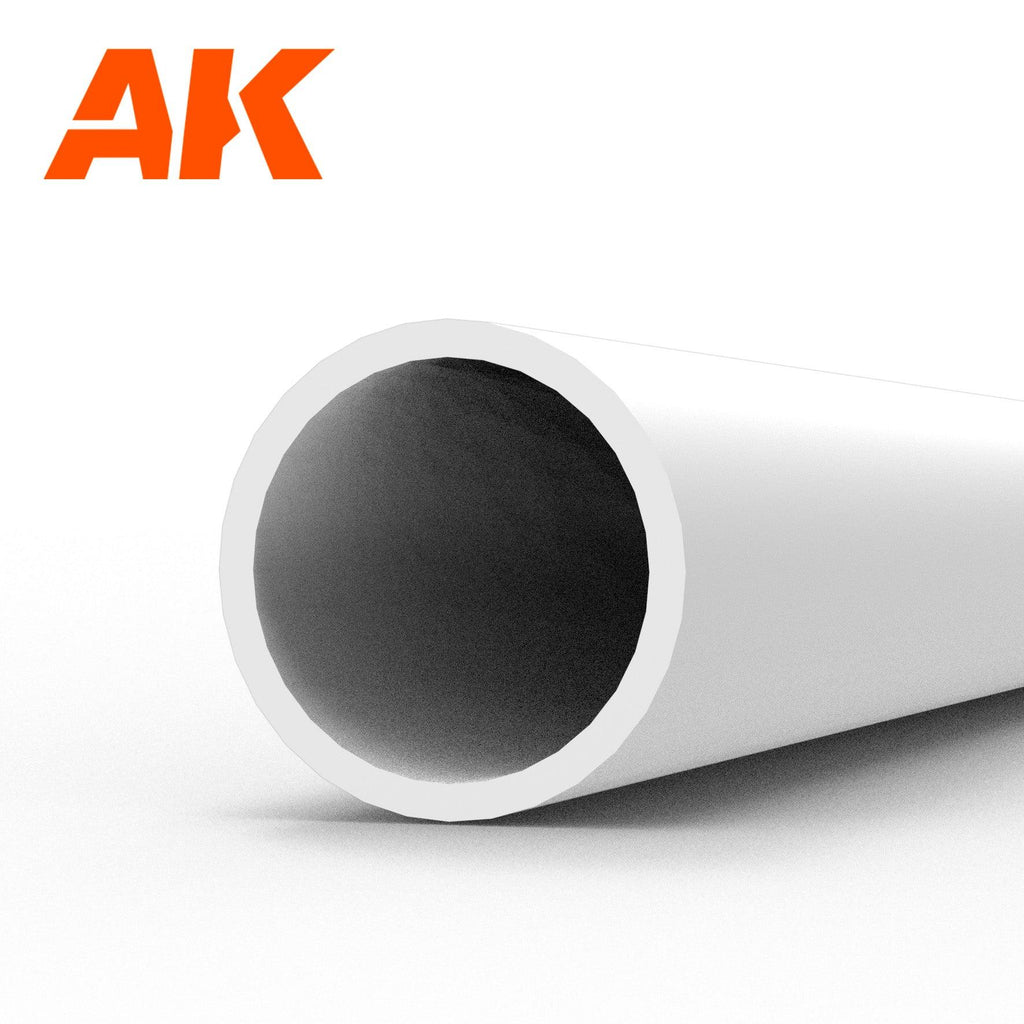 AK6544 styrene hollow tube end-on: one white plastic tube, 4.0 mm across the outside, its wall thin round a wide opening