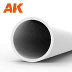 AK6545 styrene hollow tube seen end-on: a white plastic pipe, its wall a pale ring around the dark opening