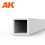 AK6547 styrene square hollow tube seen end-on: white plastic tube, 3.0 mm across the section, 350 mm long