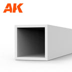 AK6548 styrene square hollow tube seen end-on: white plastic tube, 4.0 mm across the section, 350 mm long