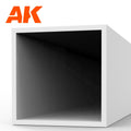 AK6550 styrene square hollow tube seen end-on: white plastic tube, 6.0 mm across the section, 350 mm long