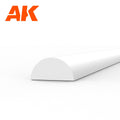 AK6553 styrene half cane: white half-round plastic length, 3.0 mm across the flat, 350 mm long