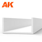 AK6558 styrene U channel: white three-sided plastic length, 6.0 mm across the opening, 350 mm long