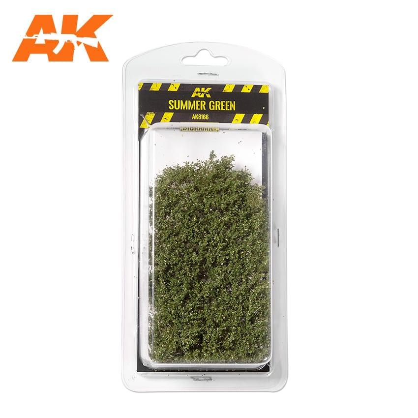 AK8166 Summer Green shrubberies in the sealed blister, mid-green foliage mass behind the AK header card