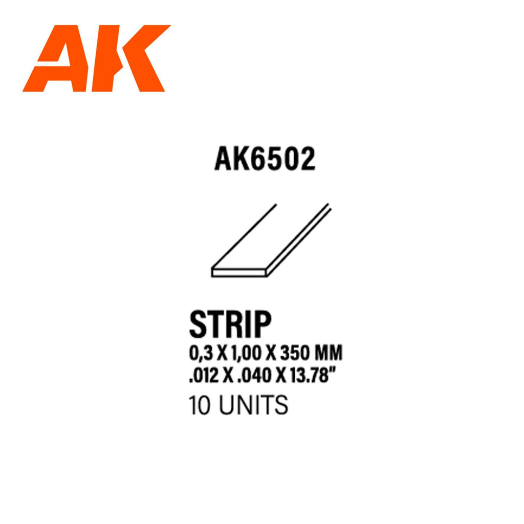Ak Interactive Styrene Strips 0.30 X 1.00 X 350MM (10 pcs) AK6502 - Hobby Heaven