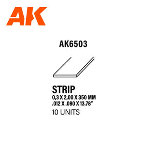 Ak Interactive Styrene Strips 0.30 X 2.00 X 350MM (10 pcs) AK6503 - Hobby Heaven