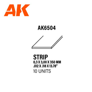 Ak Interactive Styrene Strips 0.30 X 3.00 X 350MM (10 pcs) AK6504 - Hobby Heaven