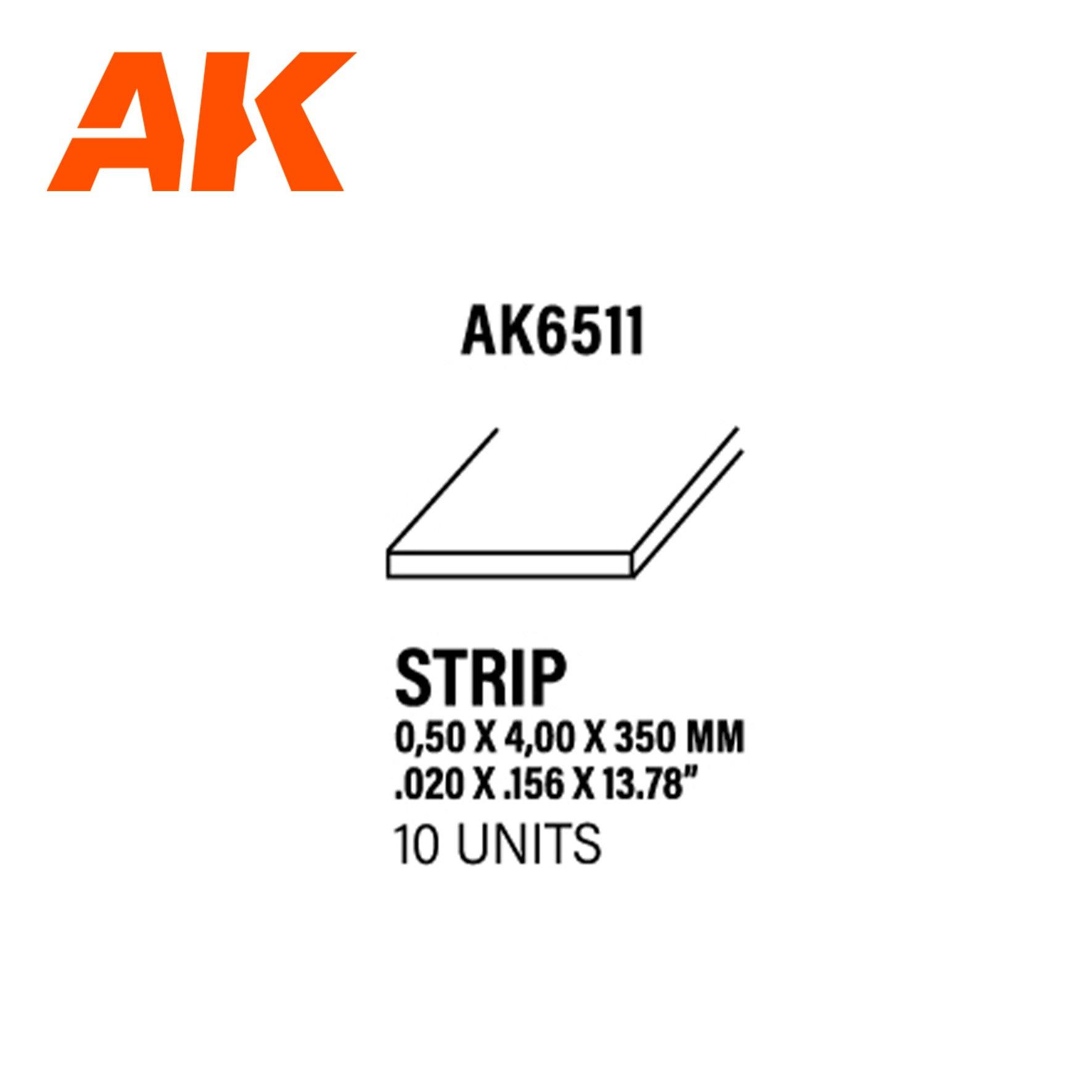 Ak Interactive Styrene Strips 0.50 X 4.00 X 350MM (10 pcs) AK6511 - Hobby Heaven