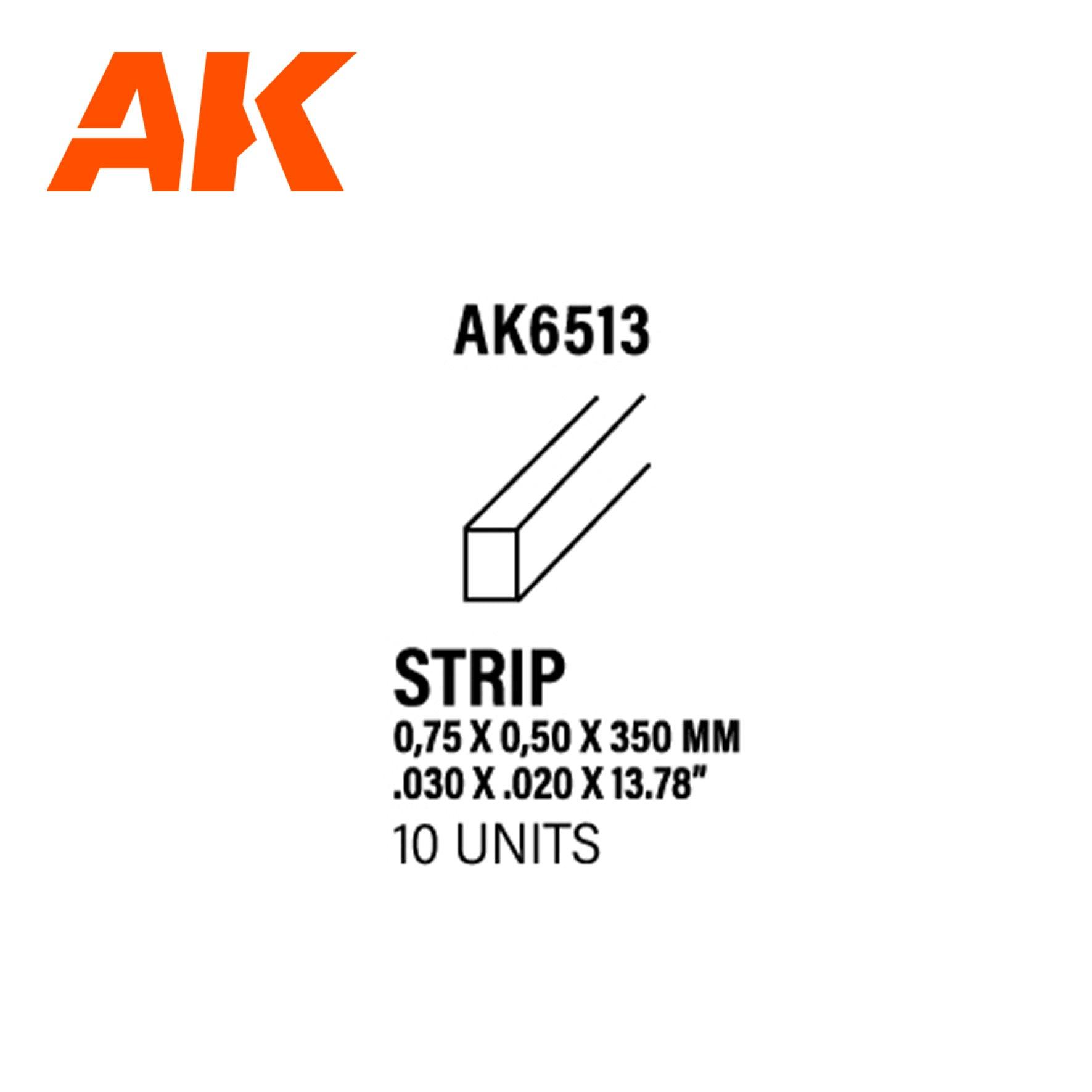 Ak Interactive Styrene Strips 0.75 X 0.50 X 350MM (10 pcs) AK6513 - Hobby Heaven