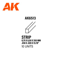 Ak Interactive Styrene Strips 0.75 X 0.50 X 350MM (10 pcs) AK6513 - Hobby Heaven