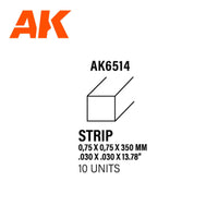 Ak Interactive Styrene Strips 0.75 X 0.75 X 350MM (10 pcs) AK6514 - Hobby Heaven