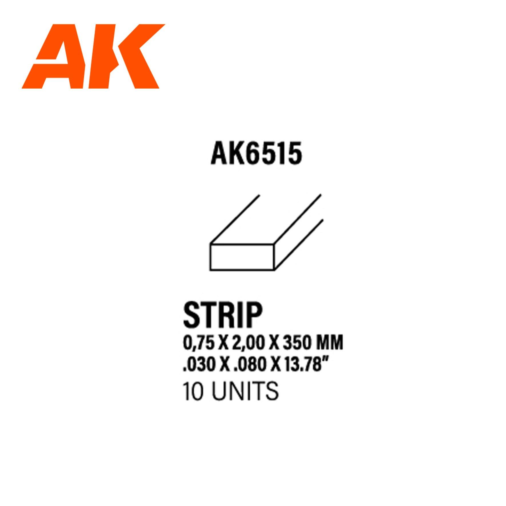 Ak Interactive Styrene Strips 0.75 X 2.00 X 350MM (10 pcs) AK6515 - Hobby Heaven