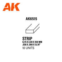 Ak Interactive Styrene Strips 0.75 X 2.00 X 350MM (10 pcs) AK6515 - Hobby Heaven
