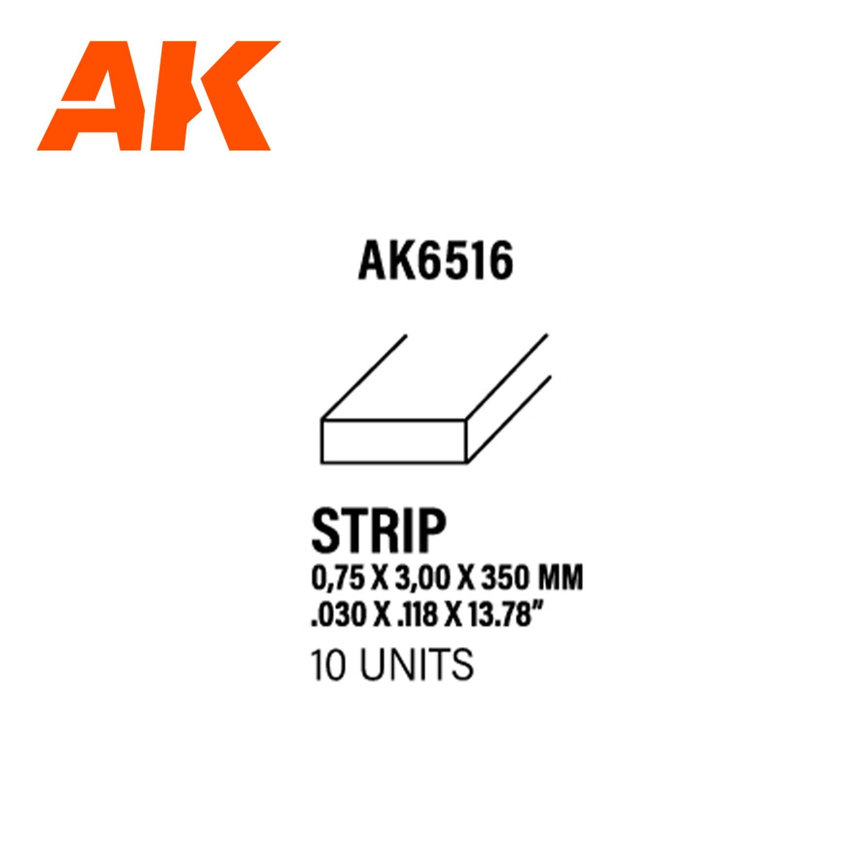 Ak Interactive Styrene Strips 0.75 X 3.00 X 350MM (10 pcs) AK6516 - Hobby Heaven