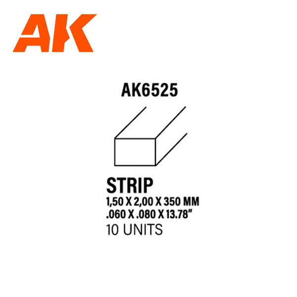 Ak Interactive Styrene Strips 1.50 X 2.00 X 350MM (10 pcs) AK6525 - Hobby Heaven