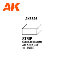 Ak Interactive Styrene Strips 1.50 X 3.00 X 350MM (10 pcs) AK6526 - Hobby Heaven