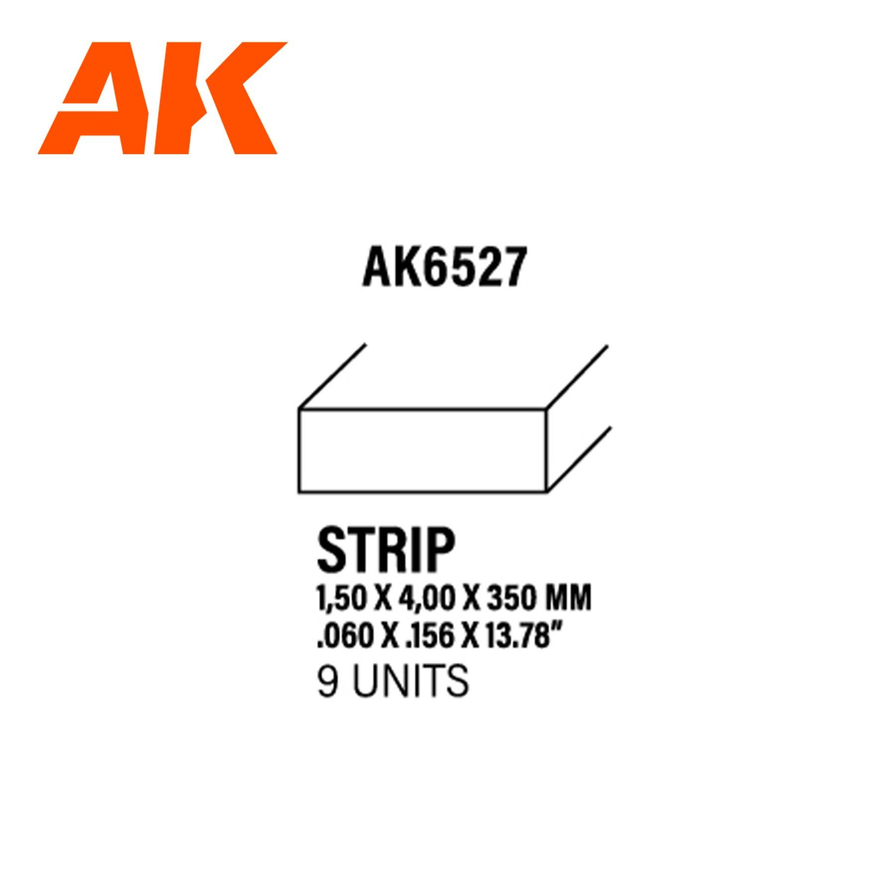 Ak Interactive Styrene Strips 1.50 X 4.00 X 350MM (9 pcs) AK6527 - Hobby Heaven