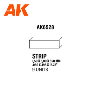 Ak Interactive Styrene Strips 1.50 X 5.00 X 350MM (9 pcs) AK6528 - Hobby Heaven