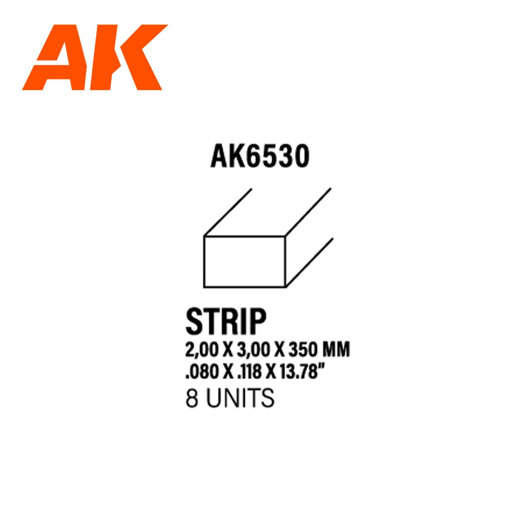 Ak Interactive Styrene Strips 2.00 X 3.00 X 350MM (8 pcs) AK6530 - Hobby Heaven