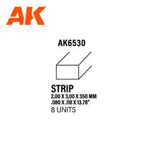 Ak Interactive Styrene Strips 2.00 X 3.00 X 350MM (8 pcs) AK6530 - Hobby Heaven