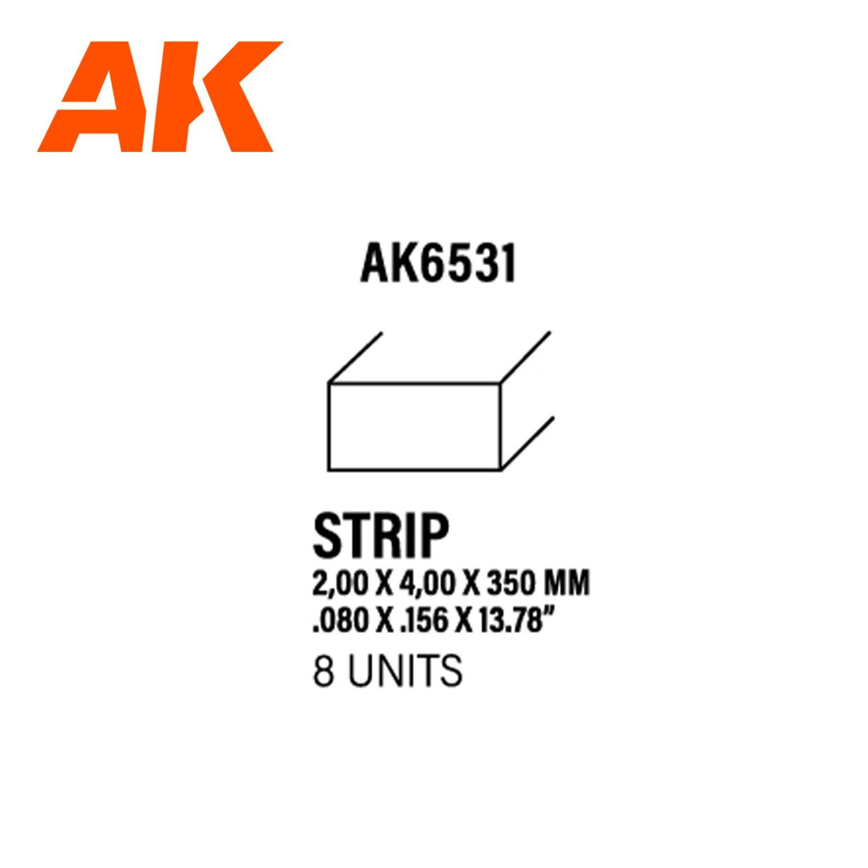 Ak Interactive Styrene Strips 2.00 X 4.00 X 350MM (8 pcs) AK6531 - Hobby Heaven
