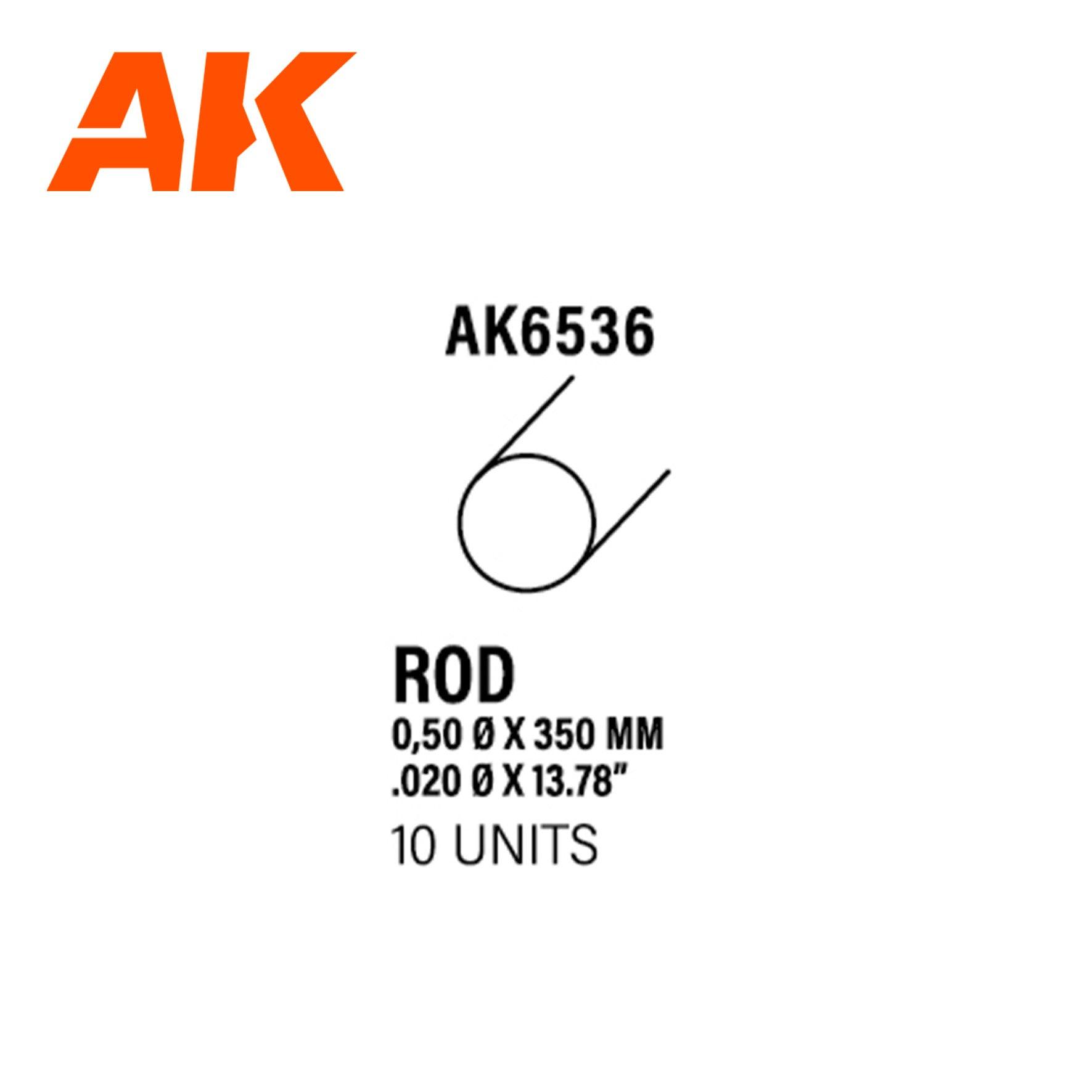 Ak Interactive Styrene Rod 0.50 Diam X 350MM (10pcs) AK6536 - Hobby Heaven