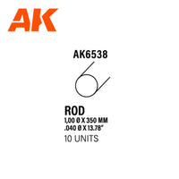 Ak Interactive Styrene Rod 1.00 Diam X 350MM (10pcs) AK6538 - Hobby Heaven