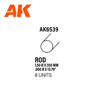 Ak Interactive Styrene Rod 1.50 Diam X 350MM (8pcs) AK6539 - Hobby Heaven