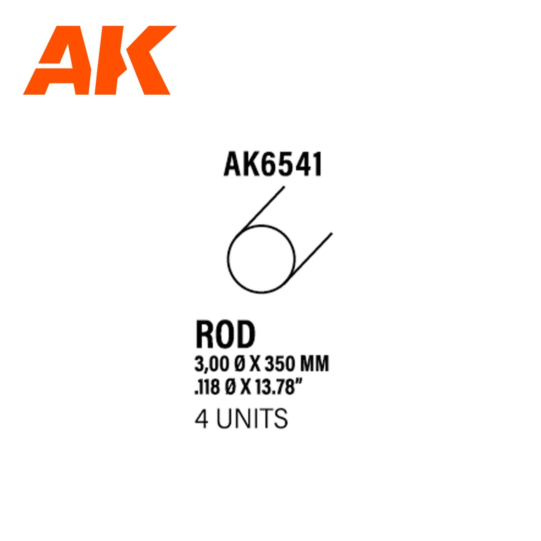 Ak Interactive Styrene Rod 3.00 Diam X 350MM (4pcs) AK6541 - Hobby Heaven
