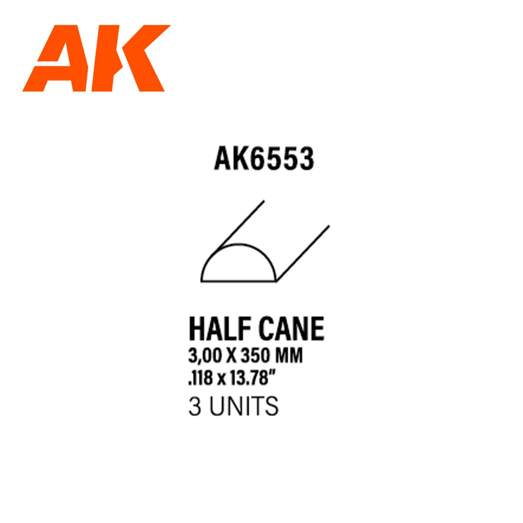 Ak Interactive Styrene Half Cane 3.00 X 350MM (3pcs) AK6553 - Hobby Heaven