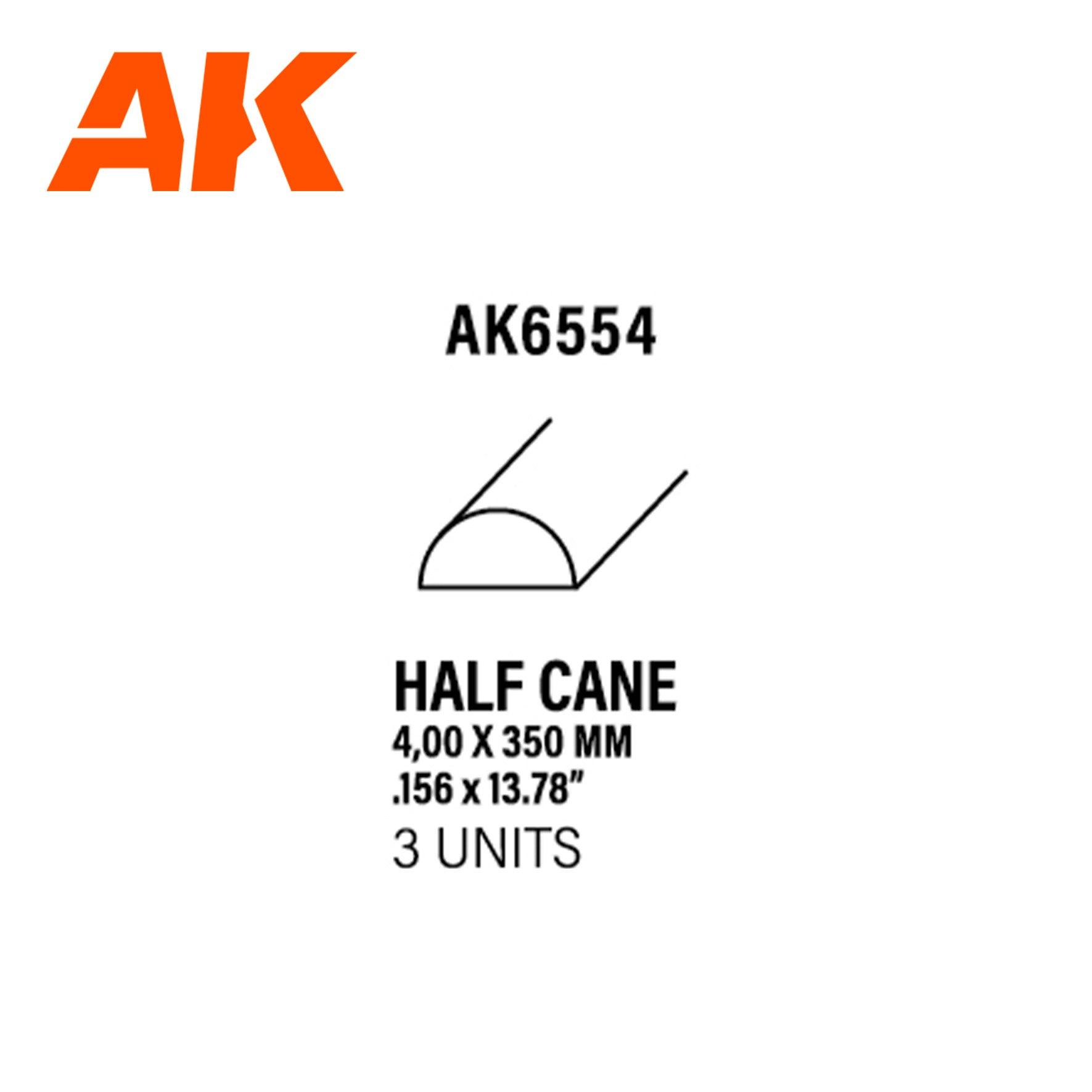 Ak Interactive Styrene Half Cane 4.00 X 350MM (3pcs) AK6554 - Hobby Heaven