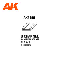 Ak Interactive Styrene U Channel 3.0 WIDTH X 350MM (4pcs) AK6555 - Hobby Heaven