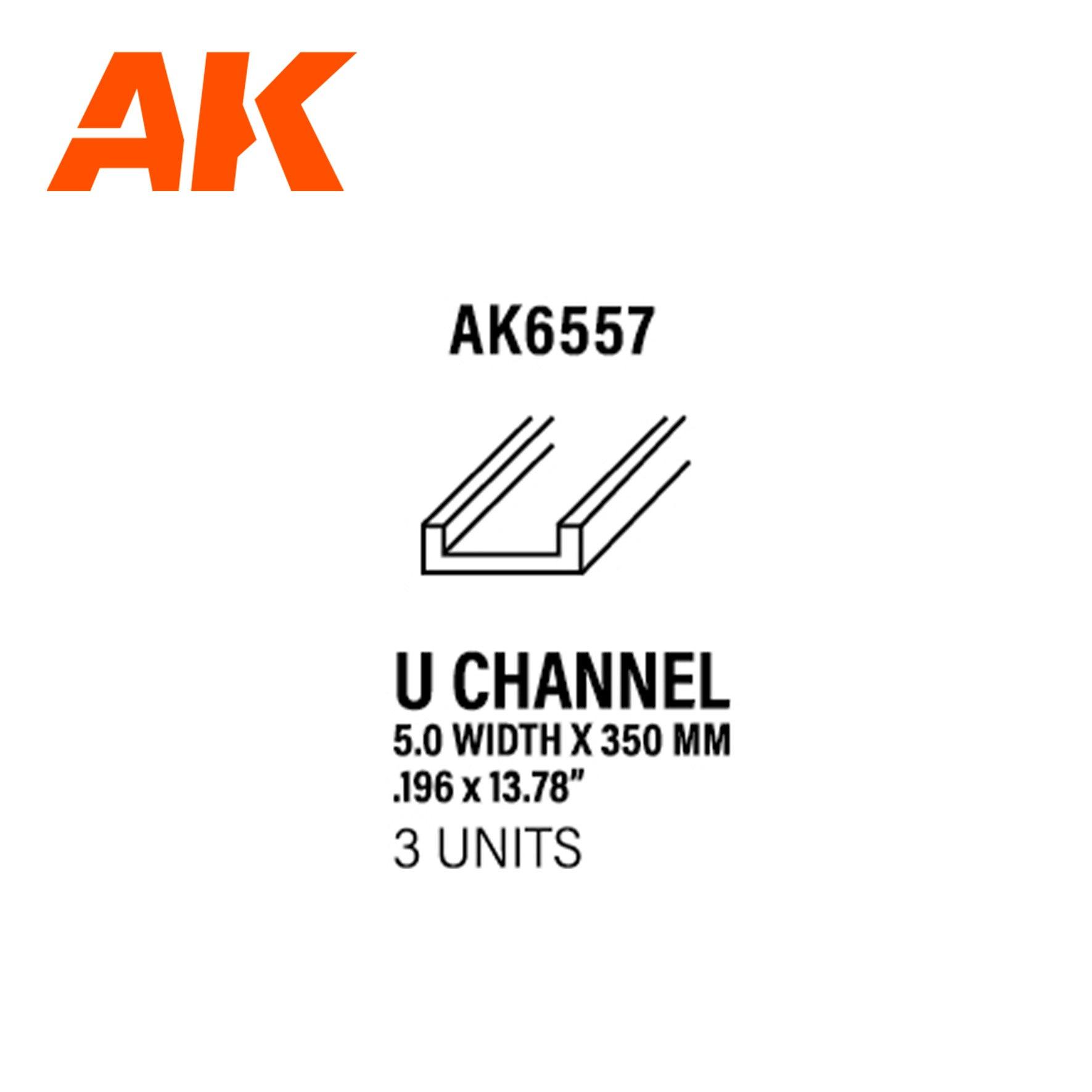 Ak Interactive Styrene U Channel 5.0 WIDTH X 350MM (3pcs) AK6557 - Hobby Heaven